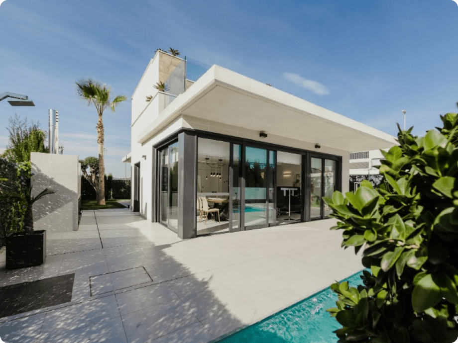 A modern house featuring a outdoor pool